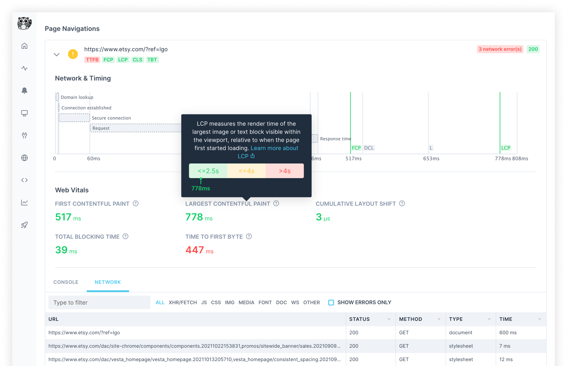 tracing and web vitals for Playwright based browser checks